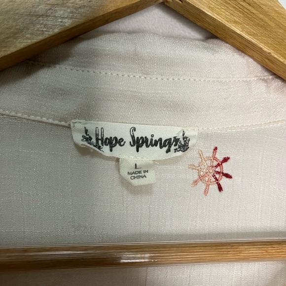 Hope Springs Cream Coastal Nautical Shell Button Embroidery Blouse Women Size L - Picture 3 of 4